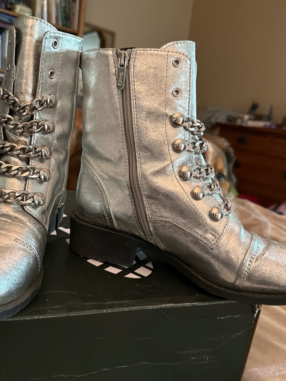 Circus by Sam Edelman Metallic Silver Lace-Up Ankle Boots